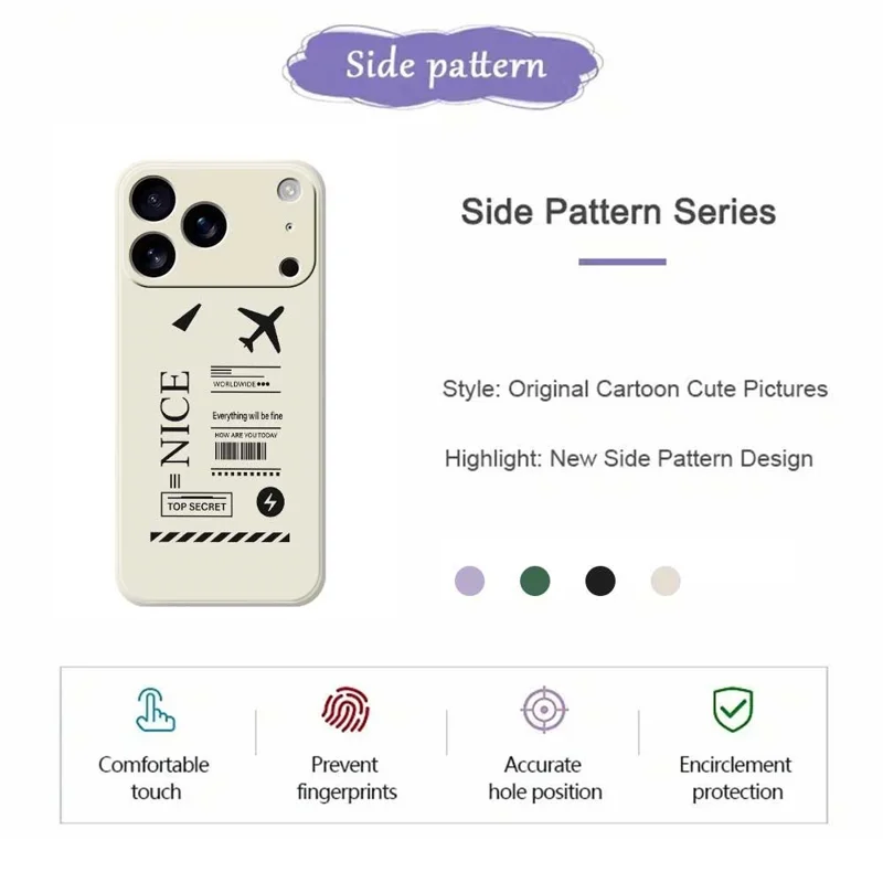 For iPhone 17 Pro Case Boarding Ticket Pattern Printing Straight Edge TPU Phone Back Cover - Beige