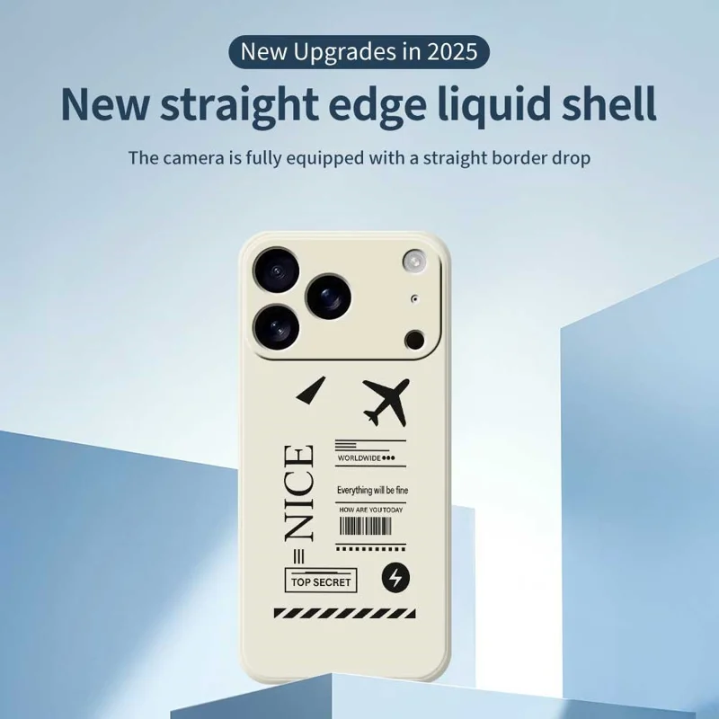 For iPhone 17 Pro Case Boarding Ticket Pattern Printing Straight Edge TPU Phone Back Cover - Beige