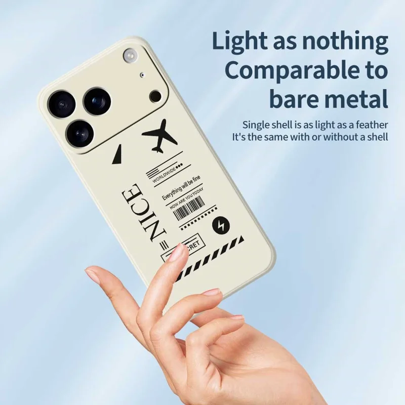 For iPhone 17 Pro Case Boarding Ticket Pattern Printing Straight Edge TPU Phone Back Cover - Beige