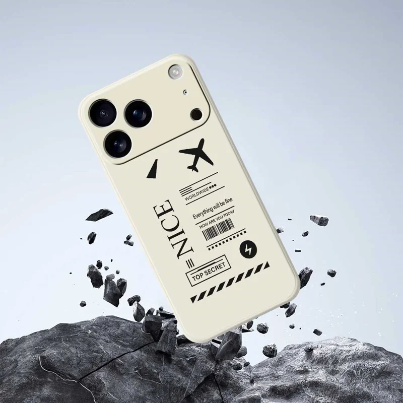 For iPhone 17 Pro Case Boarding Ticket Pattern Printing Straight Edge TPU Phone Back Cover - Beige