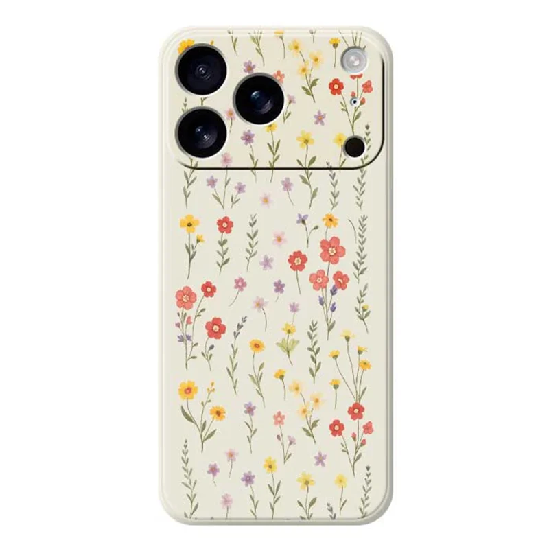 For iPhone 17 Pro Case Flowers and Grass Pattern Printing Straight Edge TPU Phone Back Cover - Beige