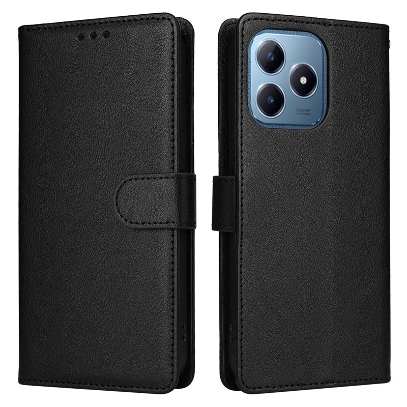 Custodia per Realme C63 4G / C61 4G / C61 (India) 4G / Note 60 / Narzo N63 4G Portafoglio con Supporto e Vista Cover in Pelle PU con Cinturino da Polso - Nero