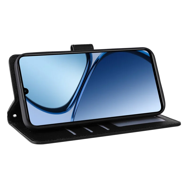Custodia per Realme C63 4G / C61 4G / C61 (India) 4G / Note 60 / Narzo N63 4G Portafoglio con Supporto e Vista Cover in Pelle PU con Cinturino da Polso - Nero