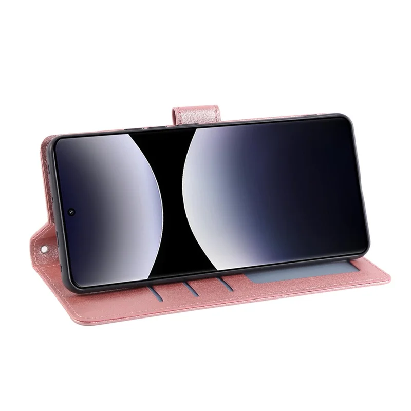 Pour Xiaomi Redmi Note 14 Pro 4G Étui Portefeuille Support Vue Cuir PU Housse de Téléphone avec Bracelet - Or Rose