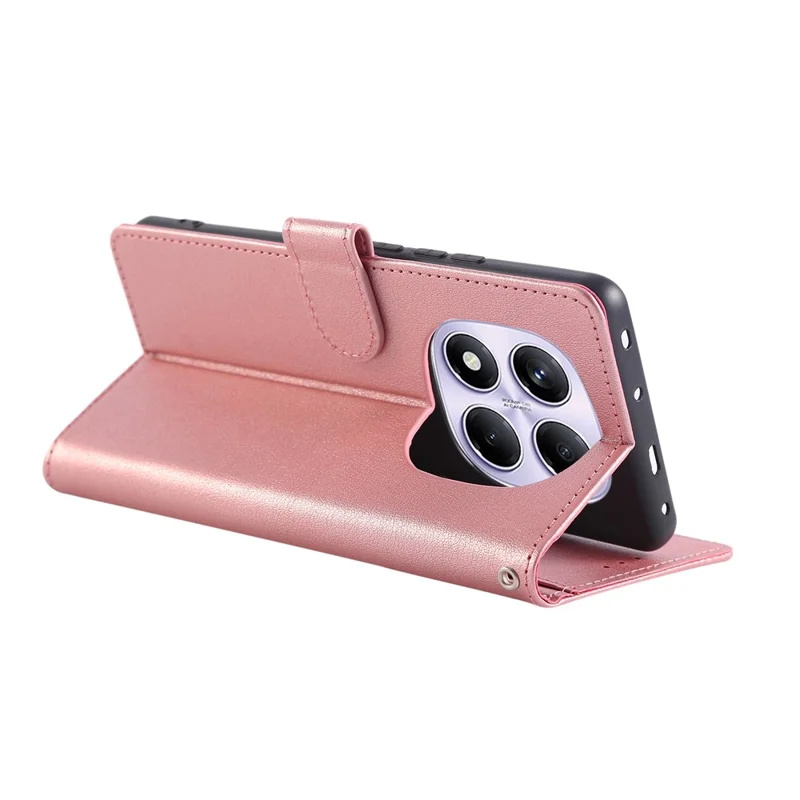 Pour Xiaomi Redmi Note 14 Pro 4G Étui Portefeuille Support Vue Cuir PU Housse de Téléphone avec Bracelet - Or Rose