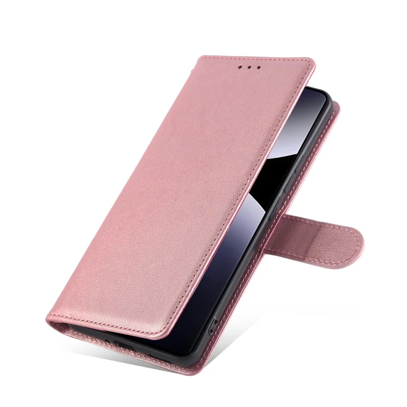 Pour Xiaomi Redmi Note 14 Pro 4G Étui Portefeuille Support Vue Cuir PU Housse de Téléphone avec Bracelet - Or Rose
