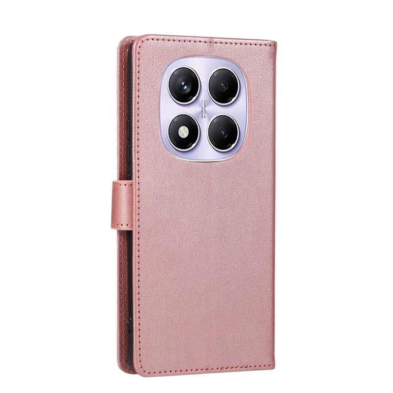 Pour Xiaomi Redmi Note 14 Pro 4G Étui Portefeuille Support Vue Cuir PU Housse de Téléphone avec Bracelet - Or Rose