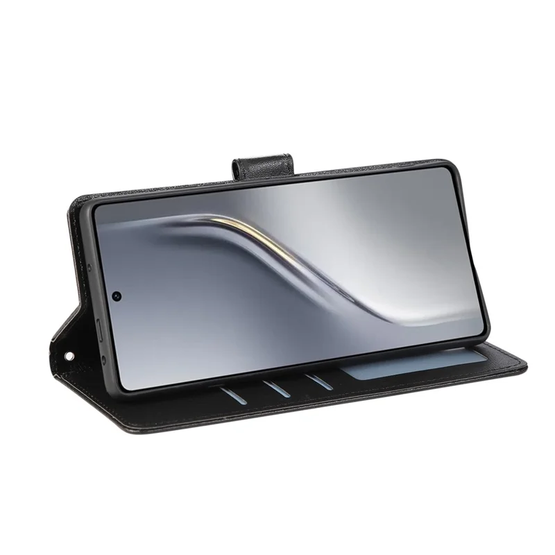 Für TECNO Camon 40 4G Hülle Brieftasche Ständer Kunstleder Handyhülle mit Handgelenkschlaufe - Schwarz