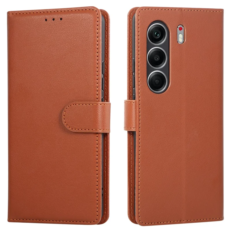 For TECNO Camon 40 4G Case Wallet Stand View PU Leather Phone Cover with Wrist Strap - Brown