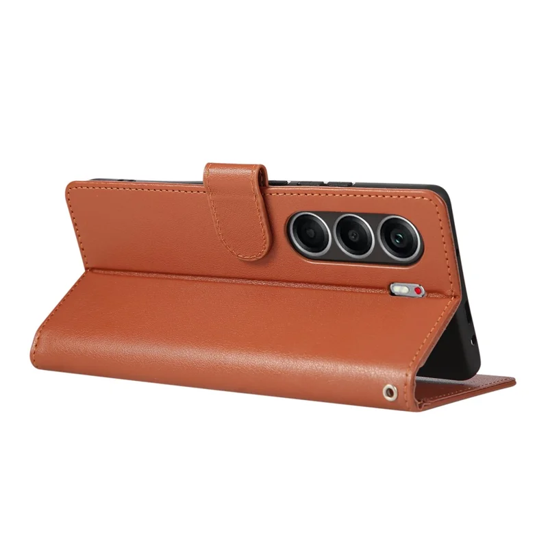For TECNO Camon 40 4G Case Wallet Stand View PU Leather Phone Cover with Wrist Strap - Brown