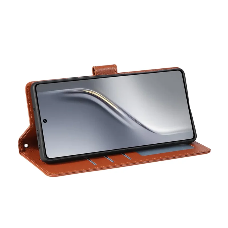 For TECNO Camon 40 4G Case Wallet Stand View PU Leather Phone Cover with Wrist Strap - Brown