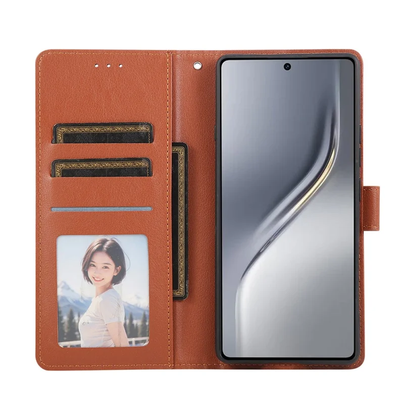 For TECNO Camon 40 4G Case Wallet Stand View PU Leather Phone Cover with Wrist Strap - Brown