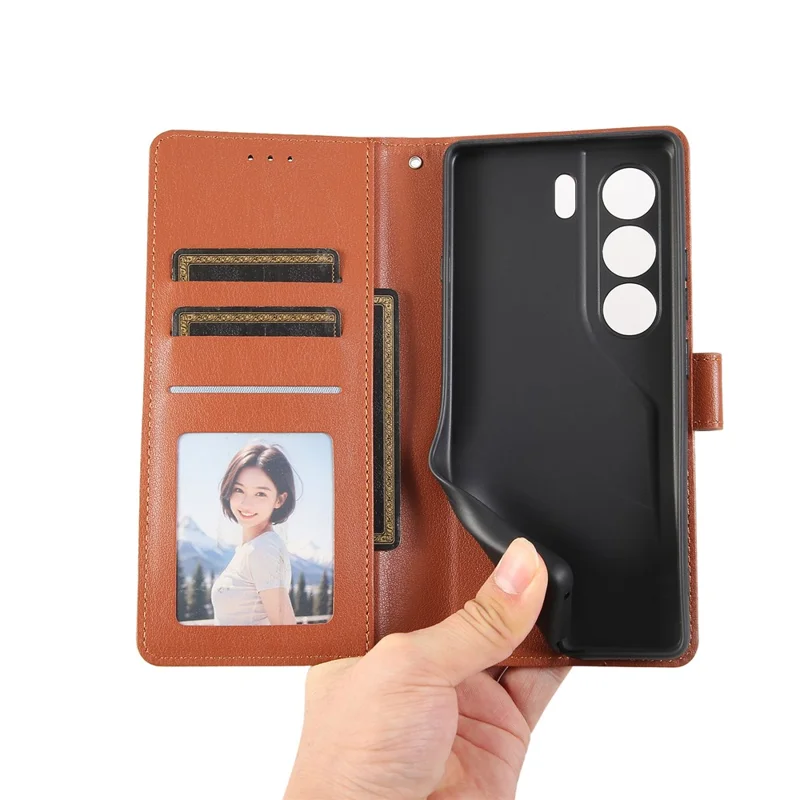 For TECNO Camon 40 4G Case Wallet Stand View PU Leather Phone Cover with Wrist Strap - Brown