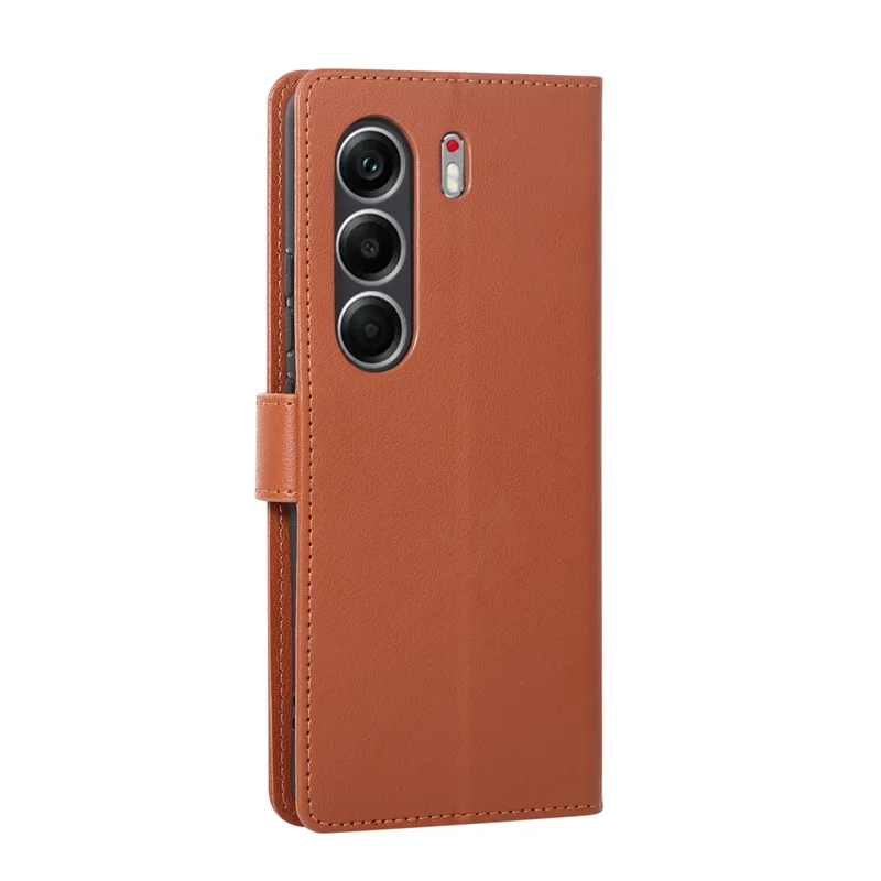 For TECNO Camon 40 4G Case Wallet Stand View PU Leather Phone Cover with Wrist Strap - Brown