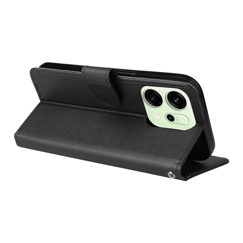Pour Oppo Reno14 5G (Global) Étui Portefeuille Support Vue Cuir PU Housse de Téléphone avec Bracelet - Noir