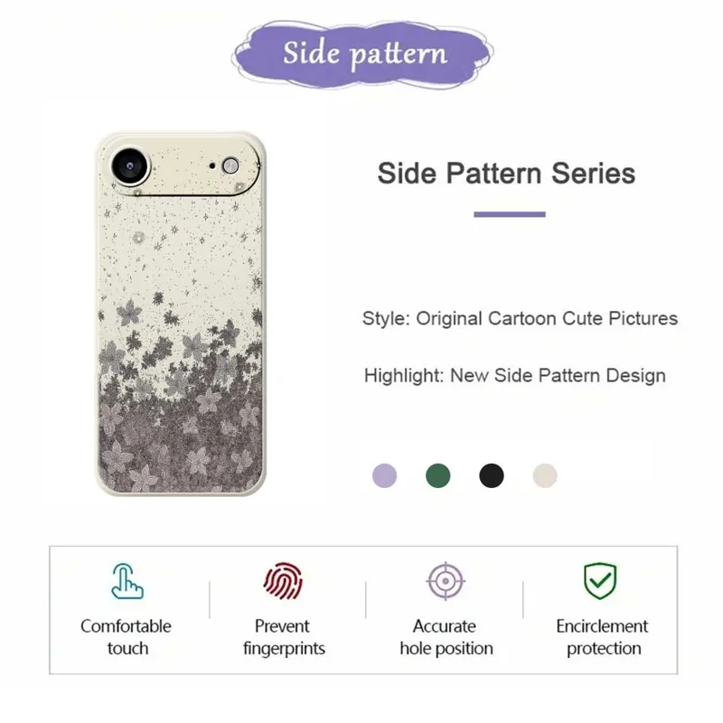 For iPhone Air Case Grey Flowers Pattern Printing Straight Edge TPU Phone Back Cover - Beige