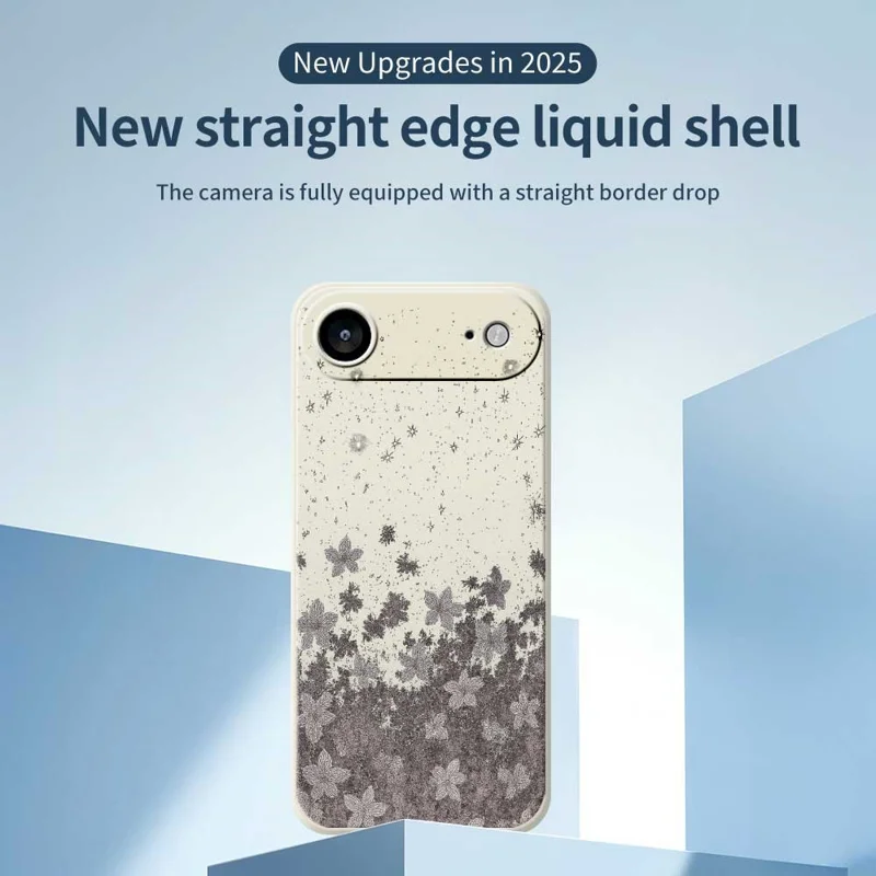 For iPhone Air Case Grey Flowers Pattern Printing Straight Edge TPU Phone Back Cover - Beige