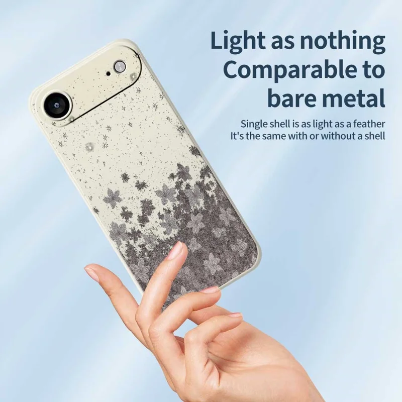 For iPhone Air Case Grey Flowers Pattern Printing Straight Edge TPU Phone Back Cover - Beige