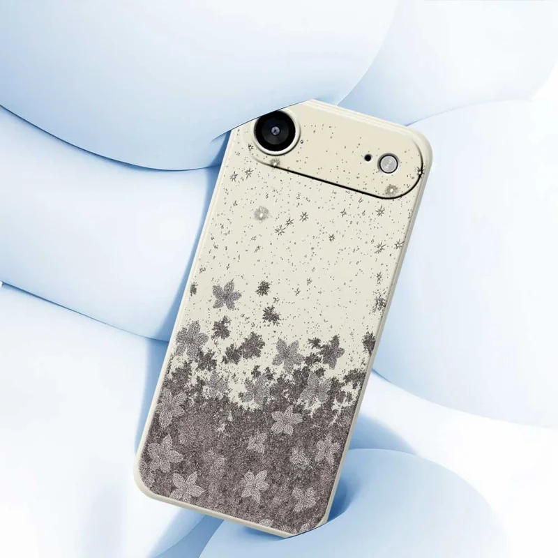 For iPhone Air Case Grey Flowers Pattern Printing Straight Edge TPU Phone Back Cover - Beige