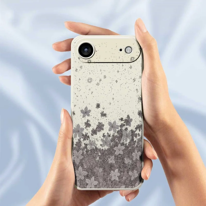 For iPhone Air Case Grey Flowers Pattern Printing Straight Edge TPU Phone Back Cover - Beige