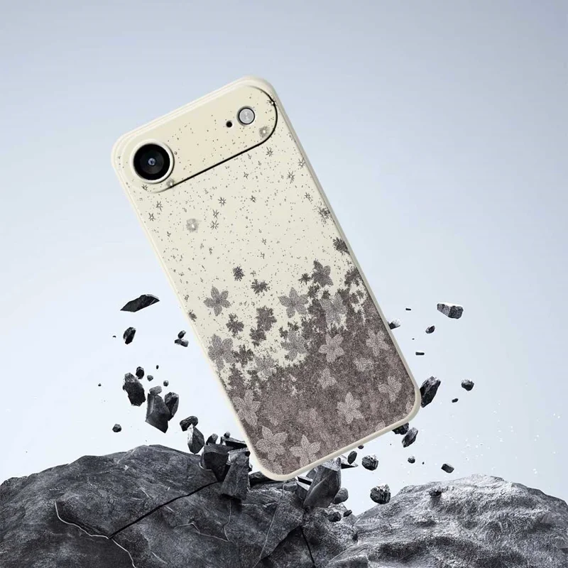 For iPhone Air Case Grey Flowers Pattern Printing Straight Edge TPU Phone Back Cover - Beige