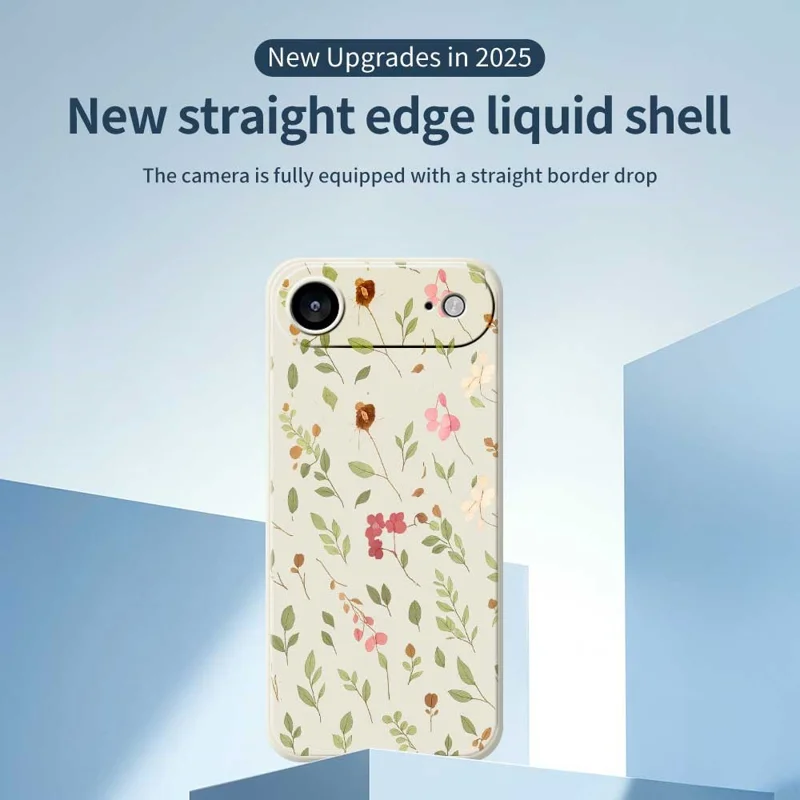 For iPhone Air Case Small Flower Leaves Pattern Printing Straight Edge TPU Phone Back Cover - Beige