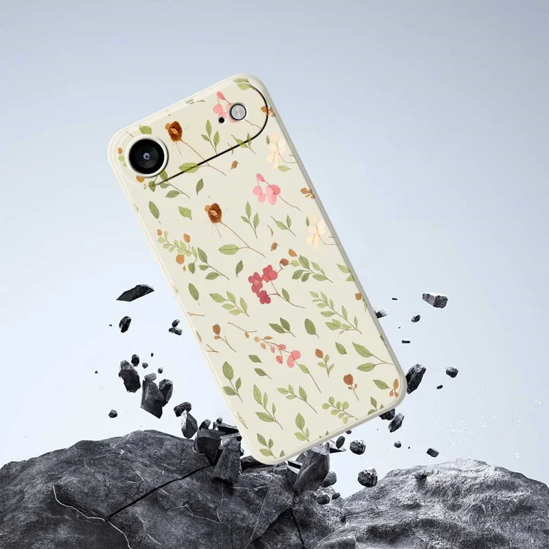 For iPhone Air Case Small Flower Leaves Pattern Printing Straight Edge TPU Phone Back Cover - Beige