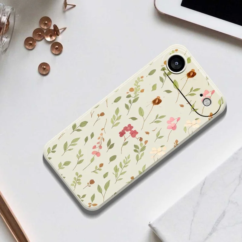 For iPhone Air Case Small Flower Leaves Pattern Printing Straight Edge TPU Phone Back Cover - Beige