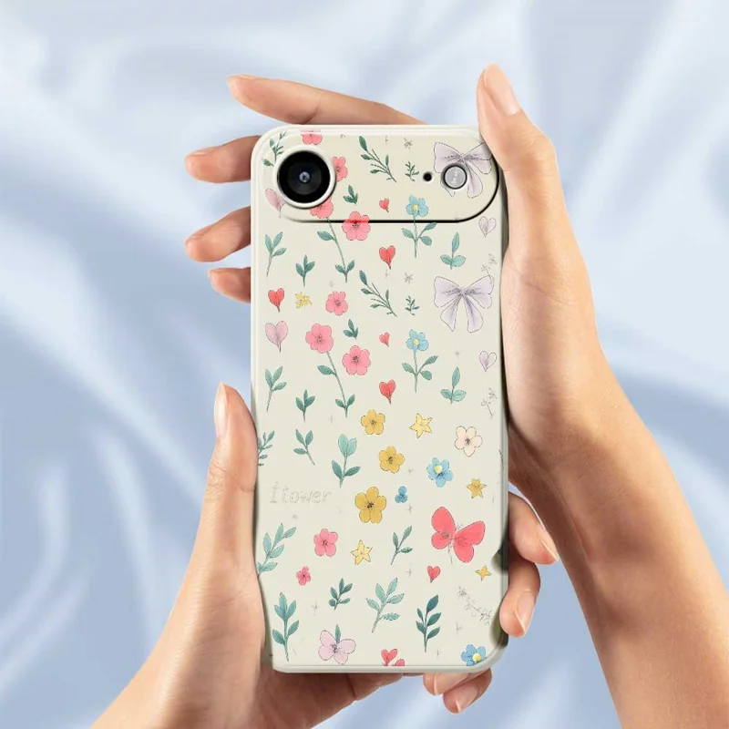 For iPhone Air Case Floral Bow Pattern Printing Straight Edge TPU Phone Back Cover - Beige