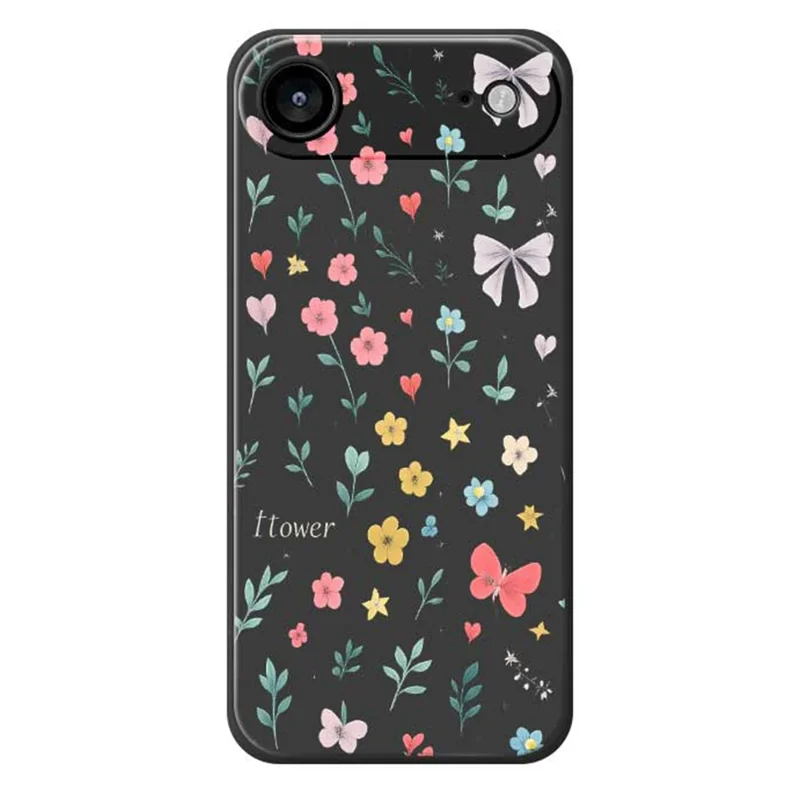 For iPhone Air Case Floral Bow Pattern Printing Straight Edge TPU Phone Back Cover - Black