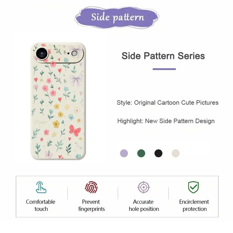 For iPhone Air Case Floral Bow Pattern Printing Straight Edge TPU Phone Back Cover - Black