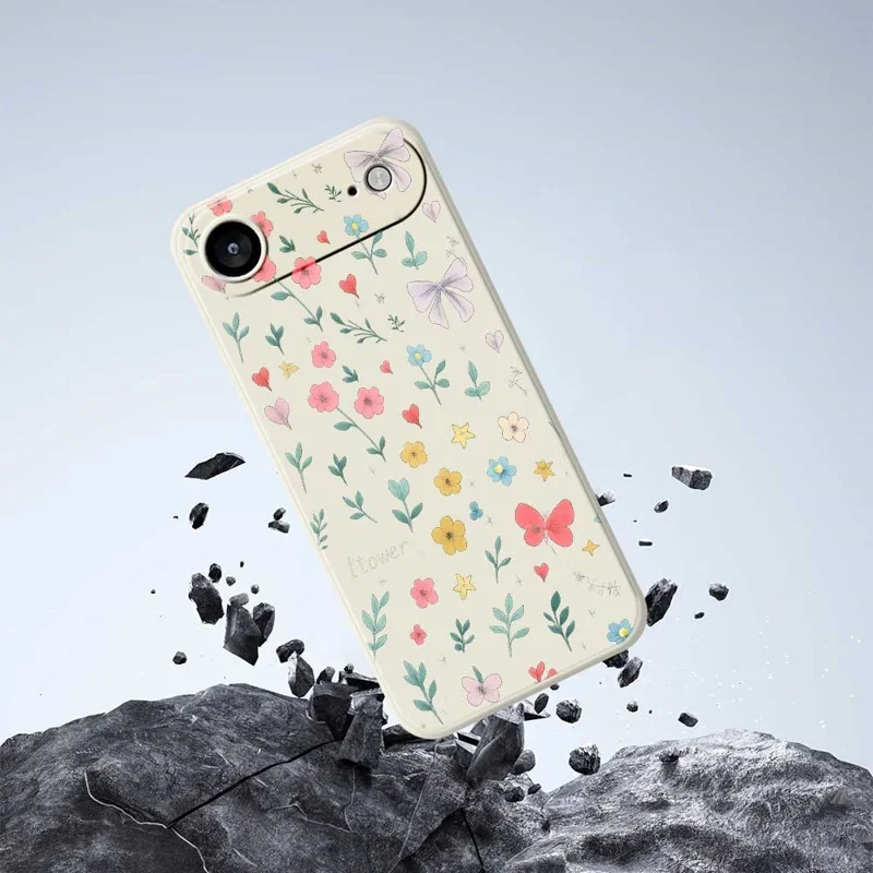 For iPhone Air Case Floral Bow Pattern Printing Straight Edge TPU Phone Back Cover - Black