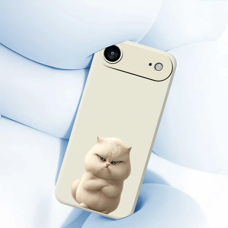 For iPhone Air Case Angry Cat Pattern Printing Straight Edge TPU Phone Back Cover - Beige