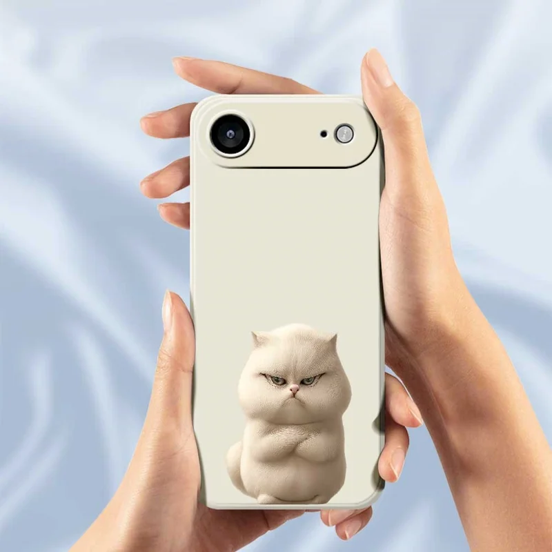 For iPhone Air Case Angry Cat Pattern Printing Straight Edge TPU Phone Back Cover - Beige