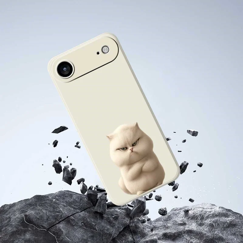 For iPhone Air Case Angry Cat Pattern Printing Straight Edge TPU Phone Back Cover - Beige