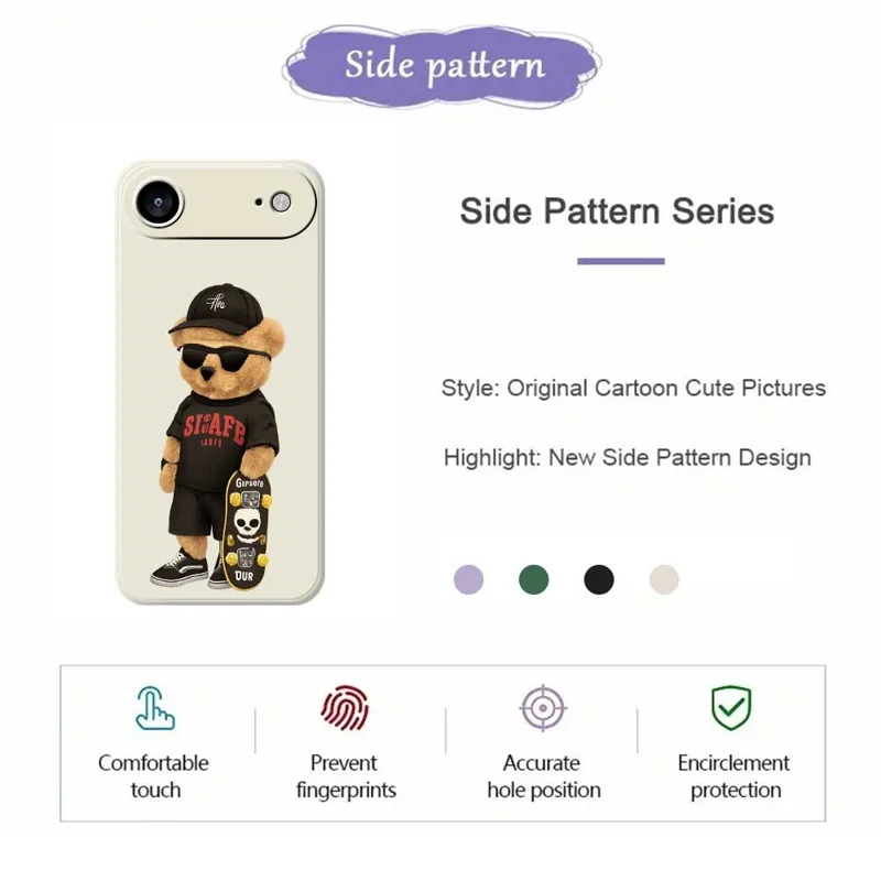 Für iPhone 17 Air Hülle Cooles Bären-Muster Druck Gerade Kante TPU Handyrückseite - Beige