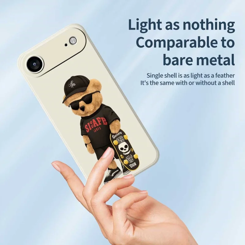 Für iPhone 17 Air Hülle Cooles Bären-Muster Druck Gerade Kante TPU Handyrückseite - Beige