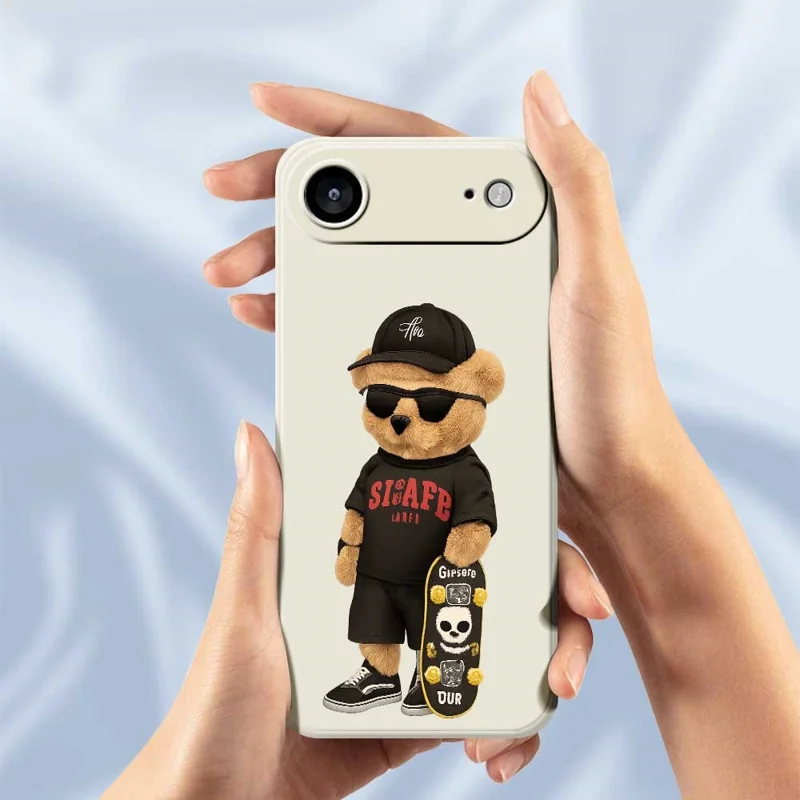 Für iPhone 17 Air Hülle Cooles Bären-Muster Druck Gerade Kante TPU Handyrückseite - Beige