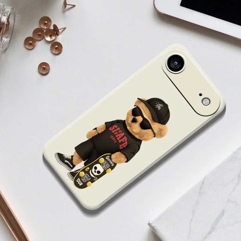 Für iPhone 17 Air Hülle Cooles Bären-Muster Druck Gerade Kante TPU Handyrückseite - Beige