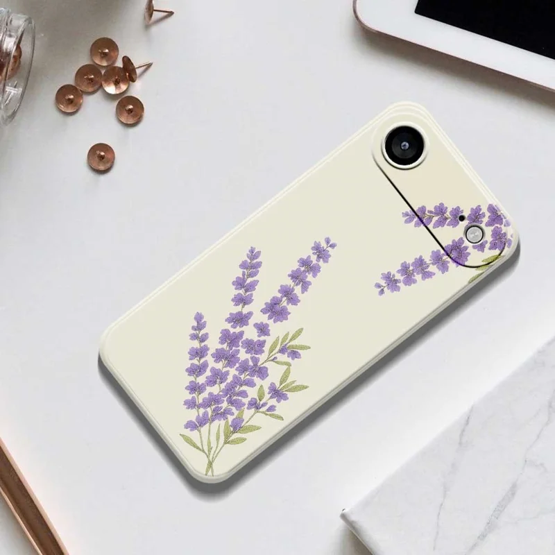 For iPhone Air Case Lavender Pattern Printing Straight Edge TPU Phone Back Cover - Beige