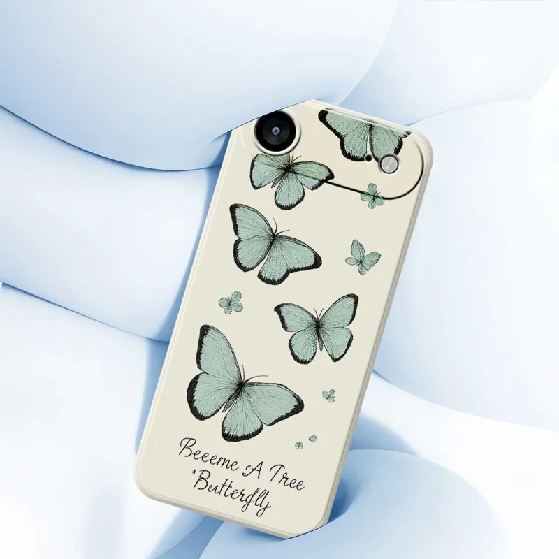 For iPhone Air Case Groen Vlinderpatroon Rechte Rand TPU Telefoonhoesje - Beige
