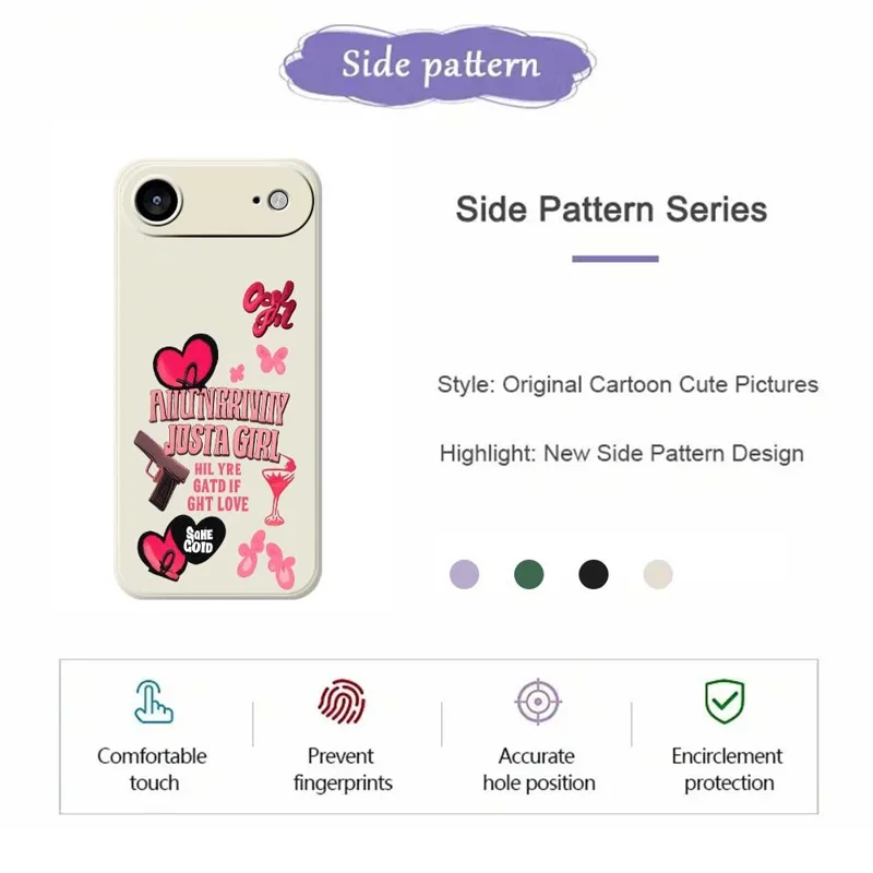 For iPhone Air Case Pink Elements Pattern Printing Straight Edge TPU Phone Back Cover - Black