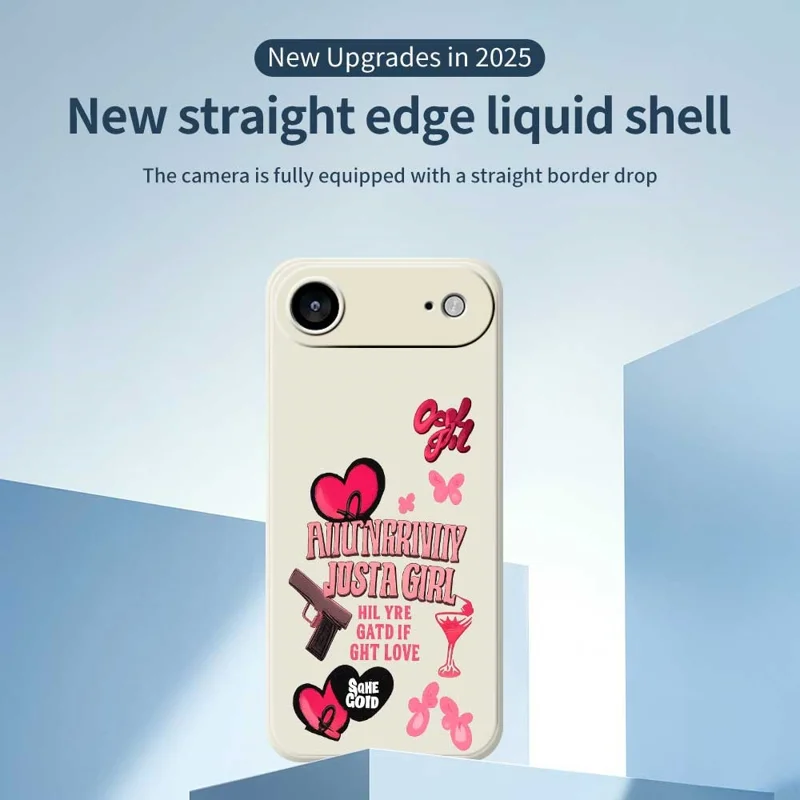 For iPhone Air Case Pink Elements Pattern Printing Straight Edge TPU Phone Back Cover - Black