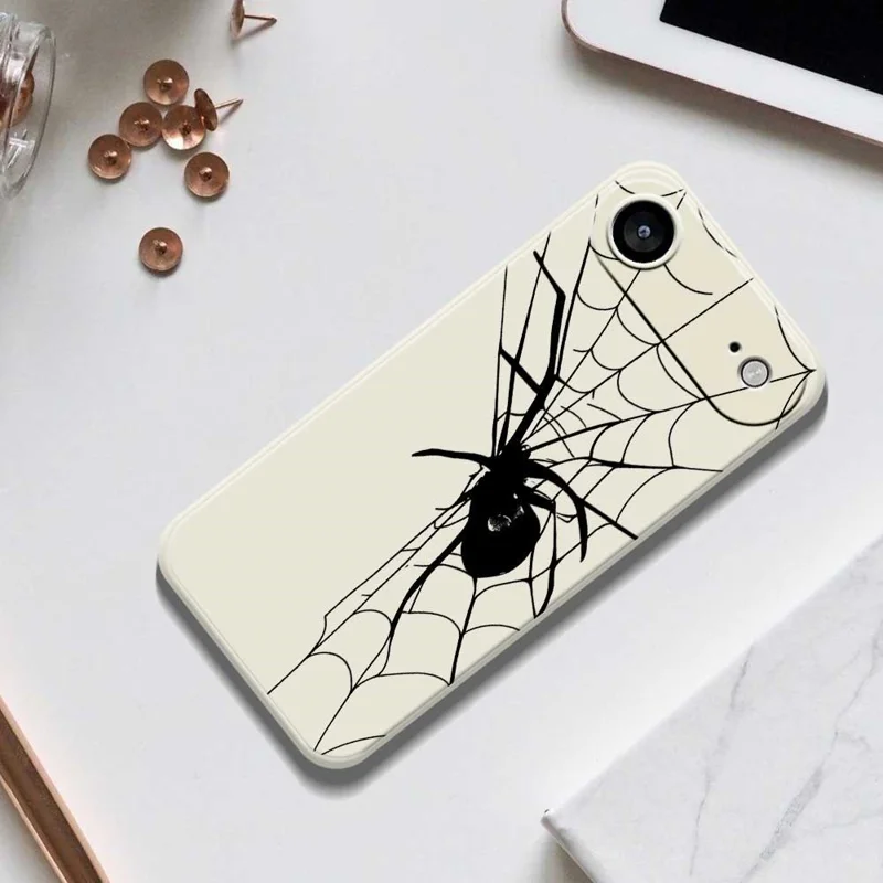 For iPhone Air Case Spider Pattern Printing Straight Edge TPU Phone Back Cover - Beige