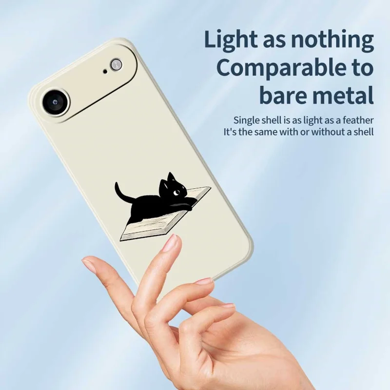 For iPhone 17 Air Case Book and Cat Pattern Printing Straight Edge TPU Phone Back Cover - Beige