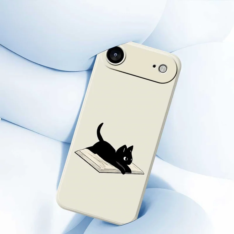 For iPhone 17 Air Case Book and Cat Pattern Printing Straight Edge TPU Phone Back Cover - Beige