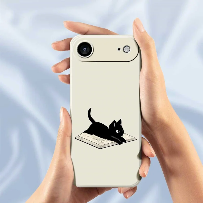For iPhone 17 Air Case Book and Cat Pattern Printing Straight Edge TPU Phone Back Cover - Beige