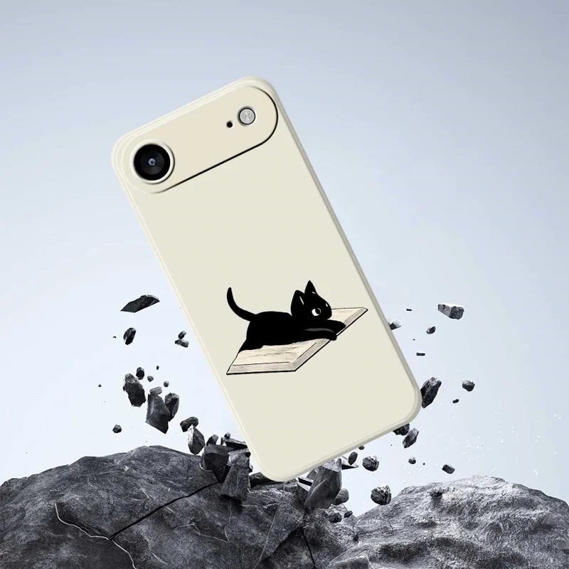 For iPhone 17 Air Case Book and Cat Pattern Printing Straight Edge TPU Phone Back Cover - Beige