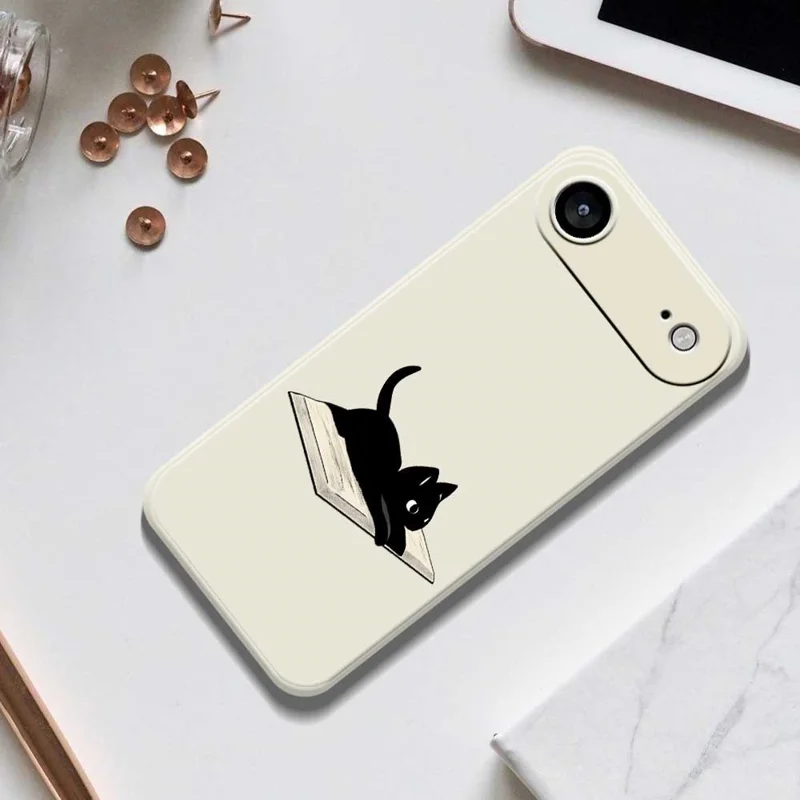 For iPhone 17 Air Case Book and Cat Pattern Printing Straight Edge TPU Phone Back Cover - Beige