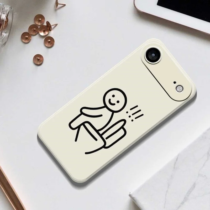 Cover posteriore per iPhone 17 Air con Custodia Stilizzata con Motivo Stickman WC - Bordo Dritto TPU - Beige